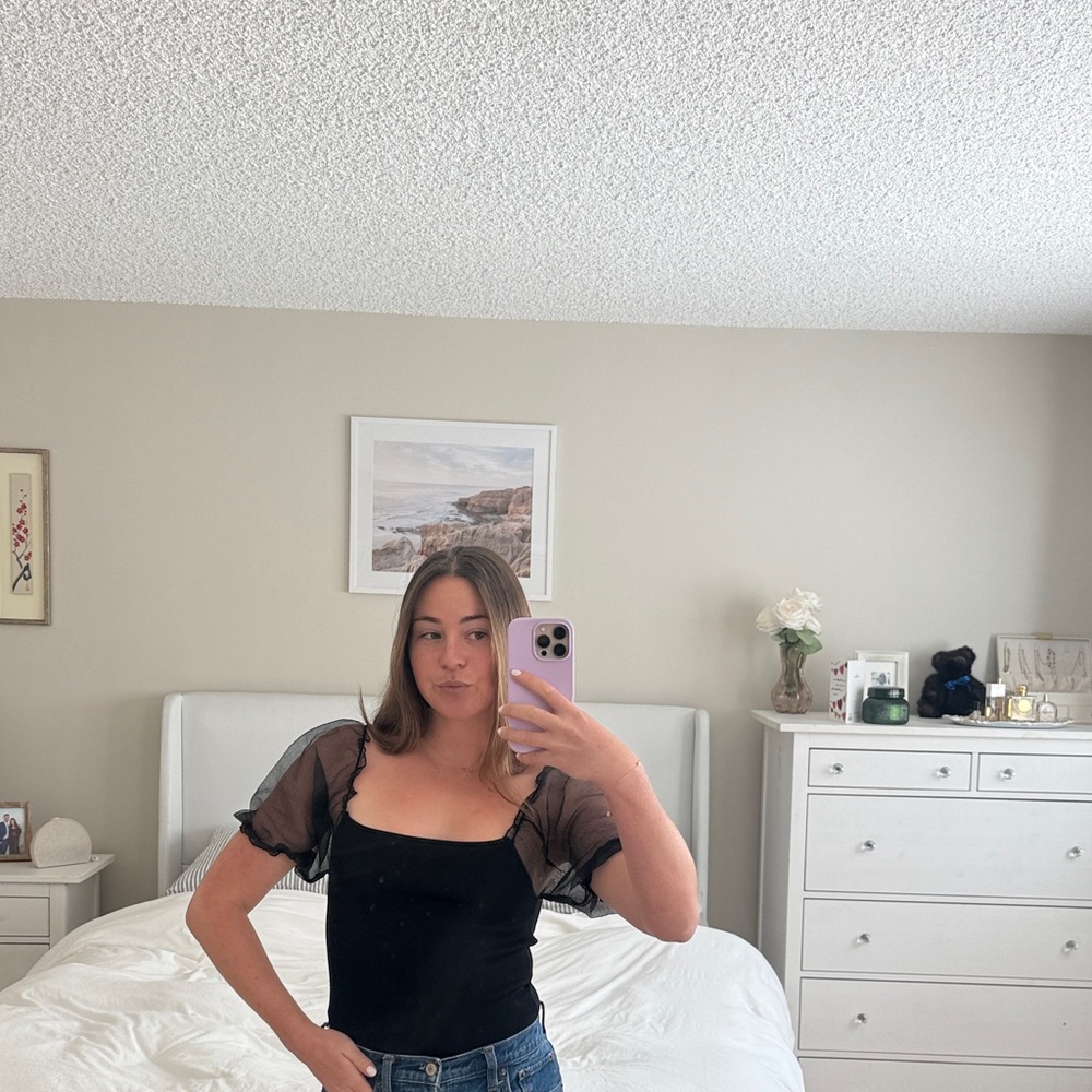 ASTR the label Sheer Puff Sleeve Bodysuit